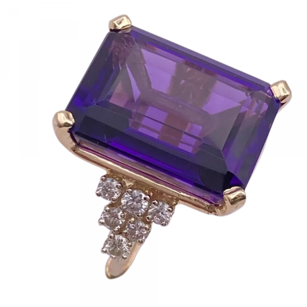 25.43ctw Emerald Cut Siberian Amethyst & Diamond Ring 14K Gold