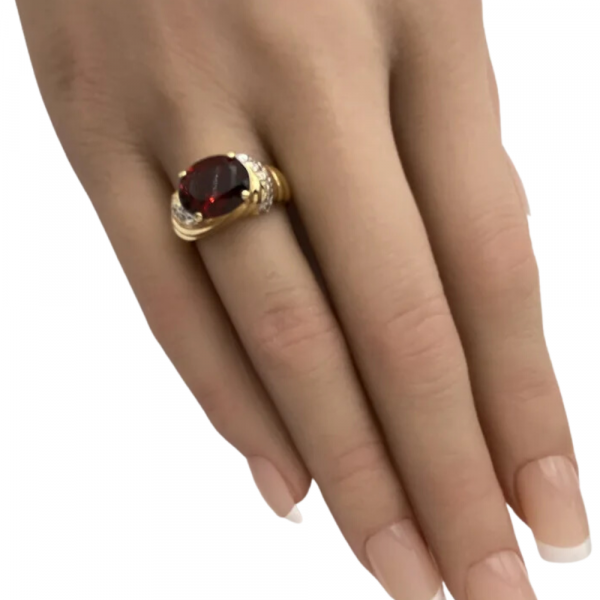 3.14ctw Oval Garnet Ring 14K Two-Tone Gold (1)