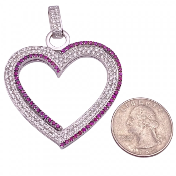 3.25ctw Diamond & Ruby Heart Pendant 18K Gold