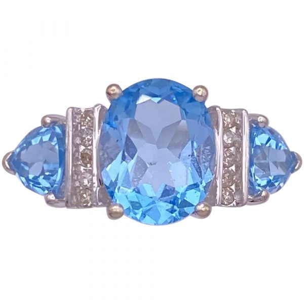 5.76ctw Blue Topaz & Diamond Ring 14K Gold