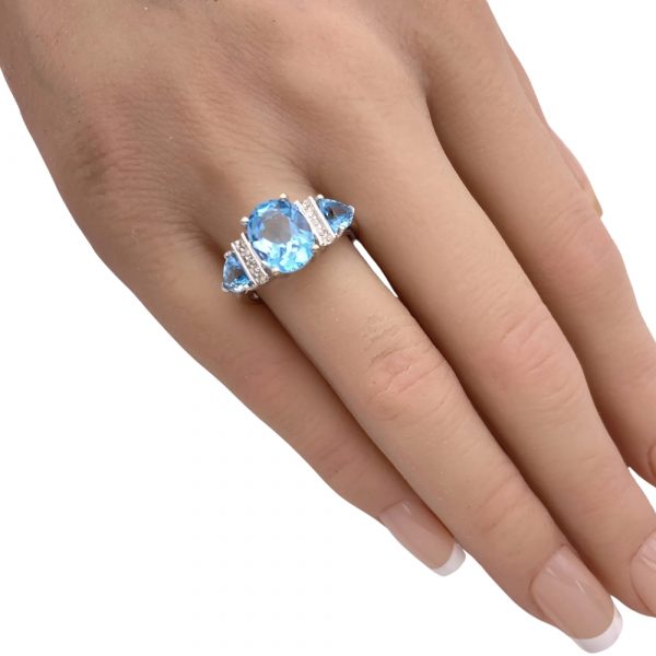 5.76ctw Blue Topaz & Diamond Ring 14K Gold worn
