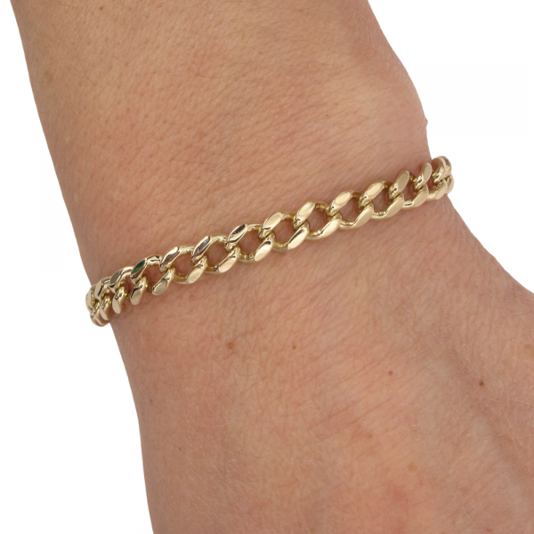 5mm Curb Cuban Bracelet Yellow Gold Mens Worn