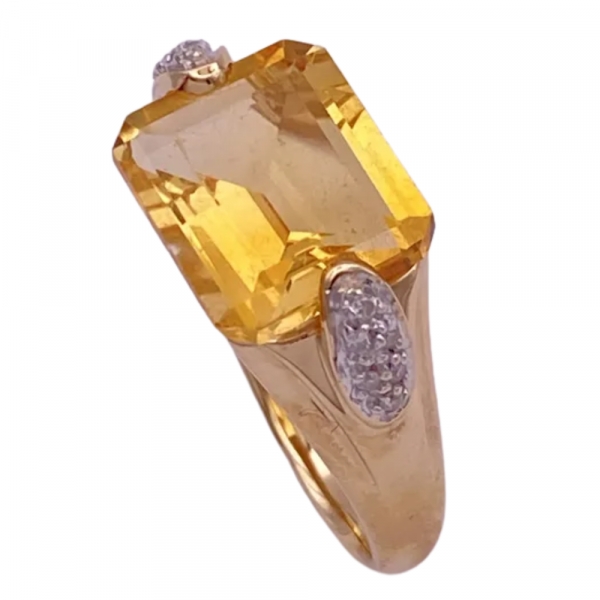 6.02ctw Emerald Cut Citrine & Diamond Ring 14K (1)