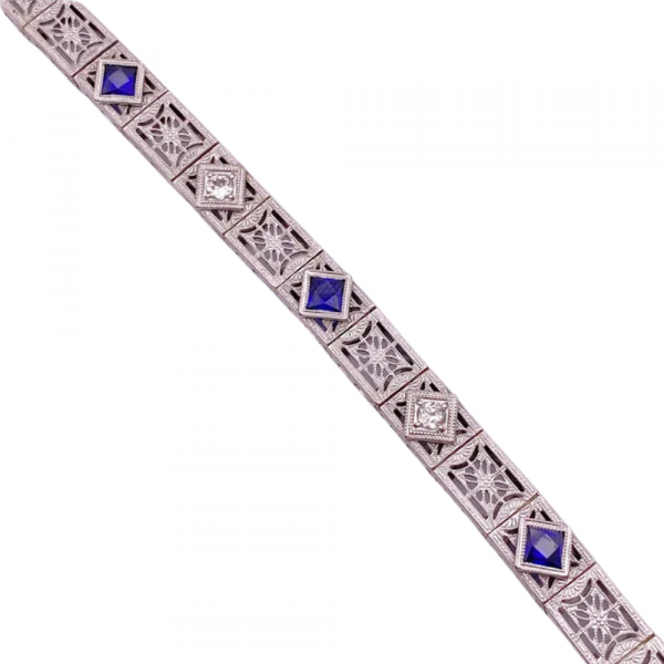 Art Deco .62ctw Filigree Bracelet Sapphire 14K (1)