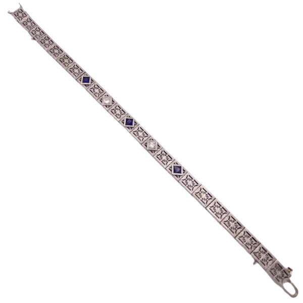 Art Deco .62ctw Filigree Bracelet Sapphire 14K (2)