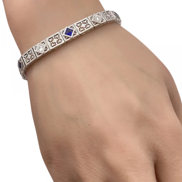 Art Deco .62ctw Filigree Bracelet Sapphire 14K