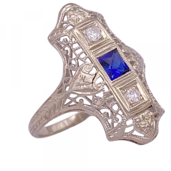 Art Deco 0.32ctw Sapphire & Diamond Ring 18K (1)