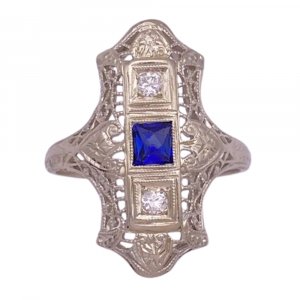 Art Deco 0.32ctw Sapphire & Diamond Ring 18K (2)