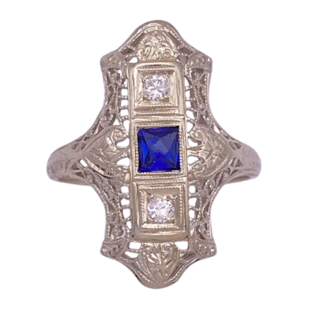 Art Deco 0.32ctw Sapphire & Diamond Ring 18K