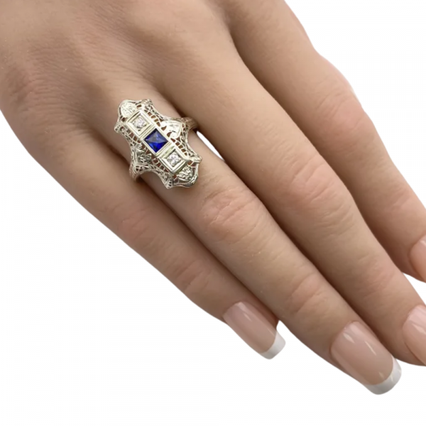 Art Deco 0.32ctw Sapphire & Diamond Ring 18K (3)