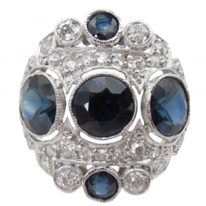 Art Deco 4 carat Sapphire Diamond Ring Statement