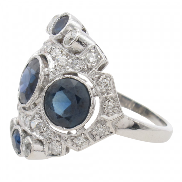 Art Deco 4 carat Sapphire Diamond Ring Statement Side2