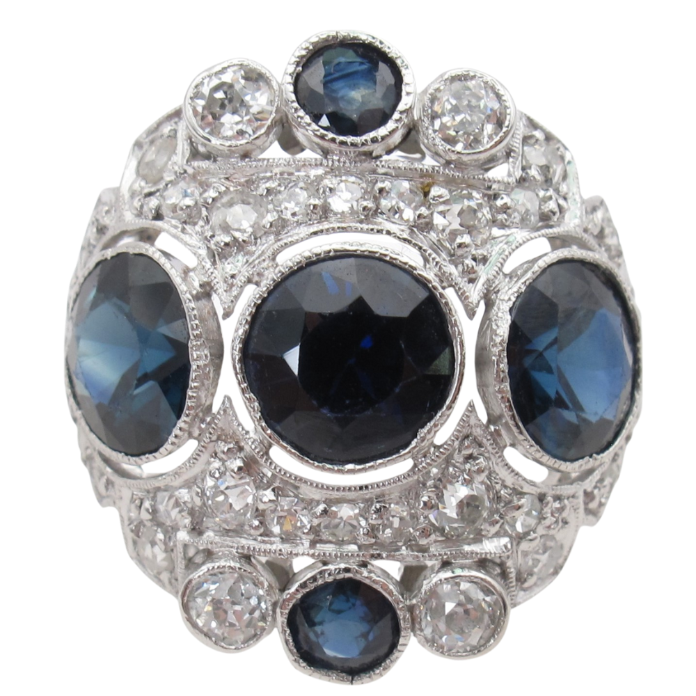 Art Deco 4.05ctw Sapphire & Diamond Platinum Ring