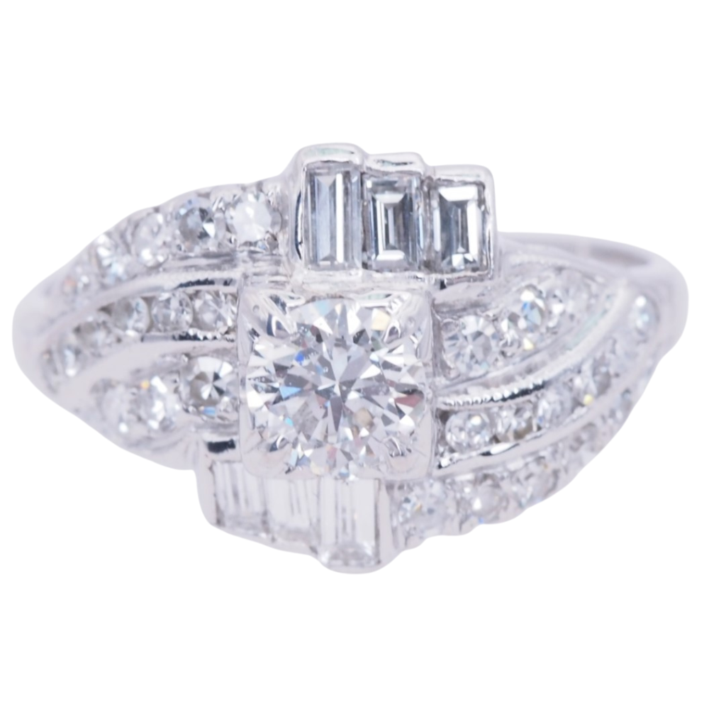 1.11ctw Art Deco Diamond Engagement Ring 18k