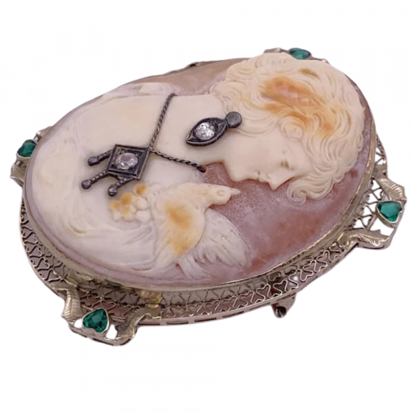 Cameo En Habille Detailed Frame Pendant Brooch 14K (1)