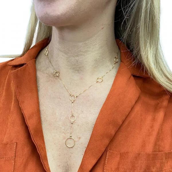 Circle Detail Y Drop Necklace 14K Gold (1)