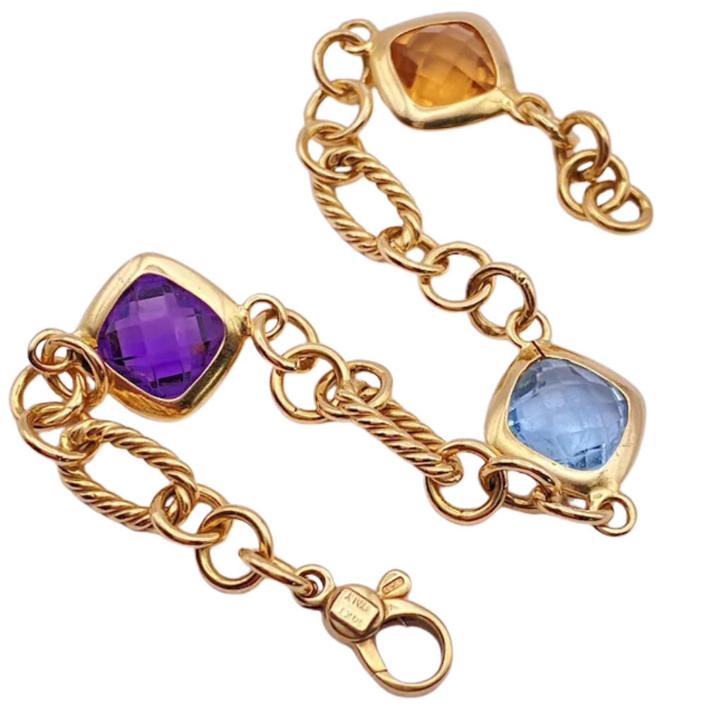 Colorful Gemstone Chunky Link Bracelet 14K