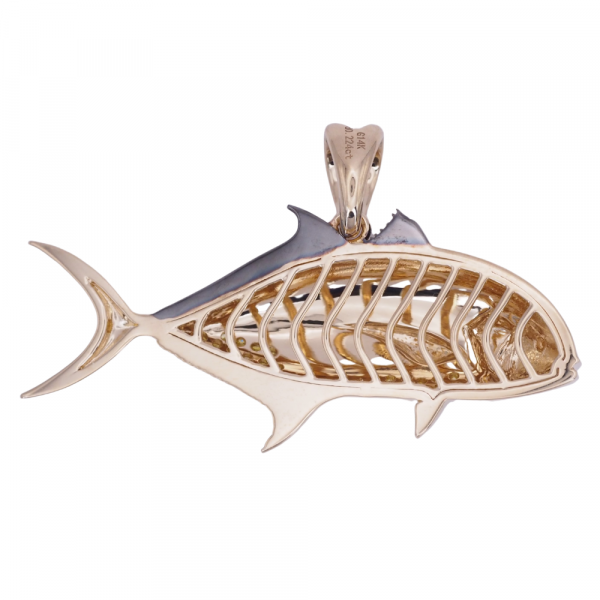 Custom Jack Crevalle Fish Pendant Yellow Gold Back