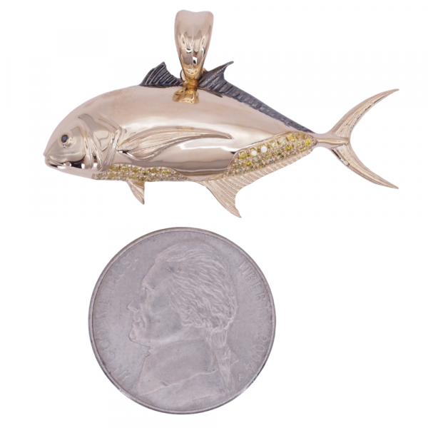 Custom Jack Crevalle Fish Pendant Yellow Gold Size