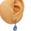 Dangle Earrings 14K White Gold Blue Topaz and Diamond 8.15 Carats TGW Worn