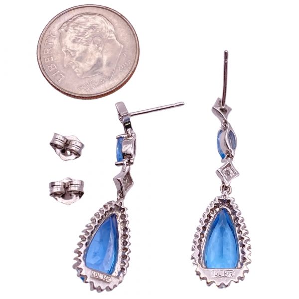 Dangle Earrings 14K White Gold Blue Topaz and Diamond 8.15 Carats TGW back