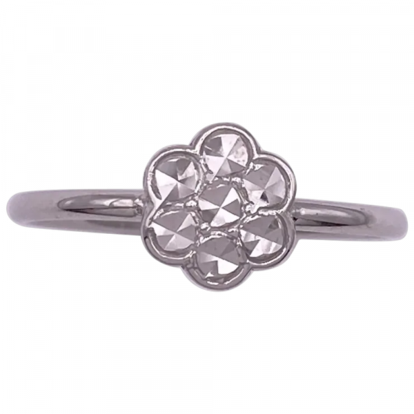 Diamond Cut Flower Ring 14K White Gold size 10