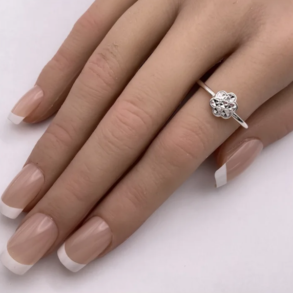 Diamond Cut Flower Ring 14K White Gold size 10 worn