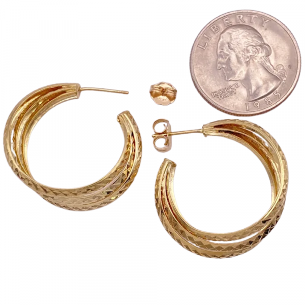 Diamond Cut Triple Hoop Earrings 14K (1)