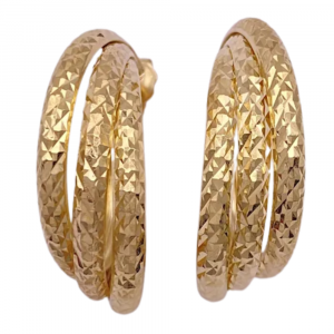 Diamond Cut Triple Hoop Earrings 14K (2)