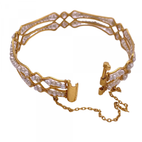 Edwardian Pearl Bangle Bracelet 21K Yellow Gold (2)