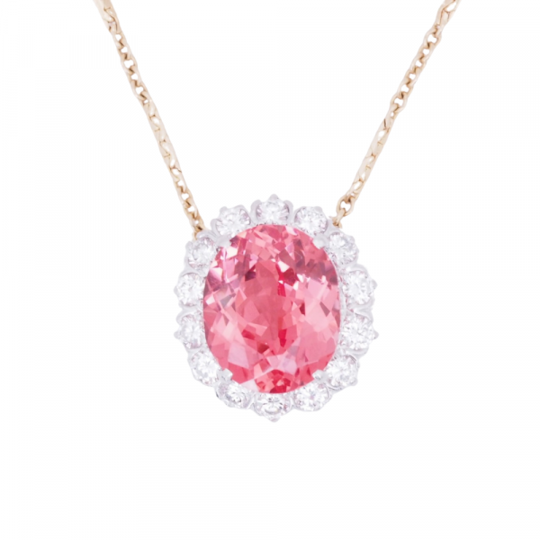 Edwardian Pink Tourmaline Diamond Halo Necklace 2