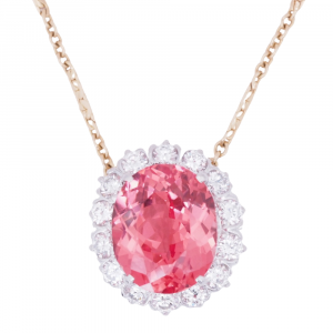 Edwardian Pink Tourmaline Diamond Halo Necklace