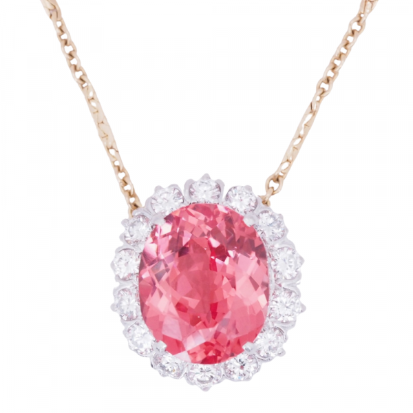 Edwardian Pink Tourmaline Diamond Halo Necklace