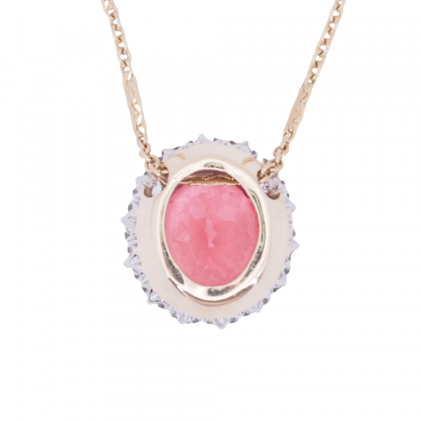 Edwardian Pink Tourmaline Diamond Halo Necklace Back