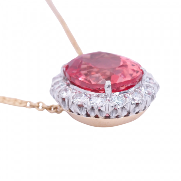 Edwardian Pink Tourmaline Diamond Halo Necklace Profile