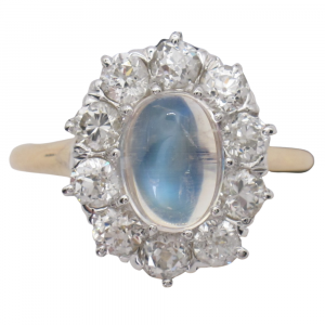 Edwardian diamond Moonstone Diamond Halo Ring