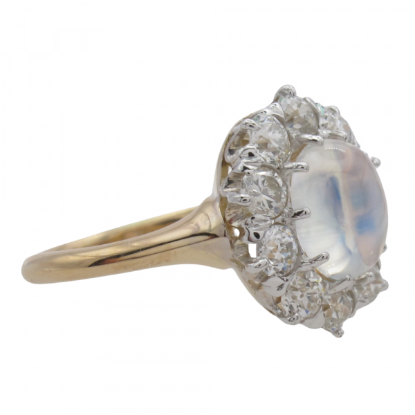 Edwardian diamond Moonstone Diamond Halo Ring Side