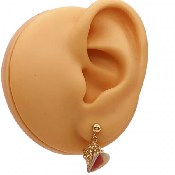 Enameled Conch Shell Dangle Earrings 14K (2)