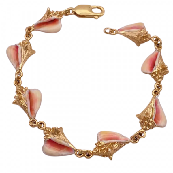 Enameled Conch Shell Link Bracelet 14K (2)