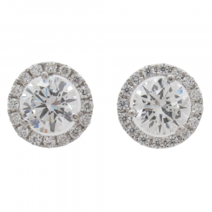 GIA Round Diamond Stud Halo Earrings 1.34