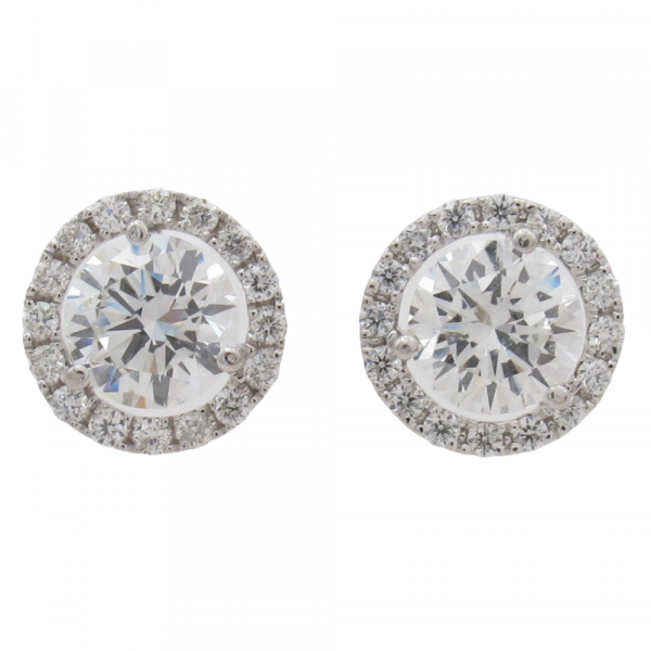 GIA Round Diamond Stud Halo Earrings 1.34