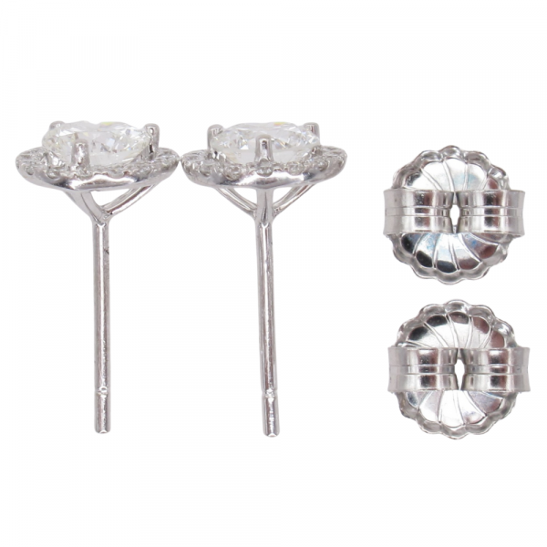 GIA Round Diamond Stud Halo Earrings 1.34 Profile