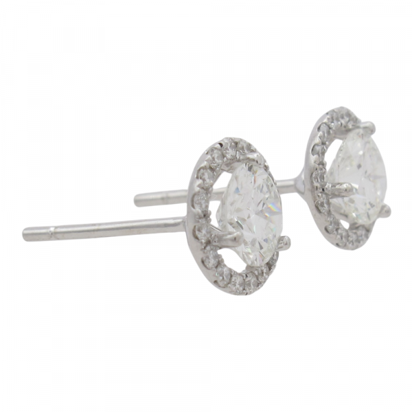 GIA Round Diamond Stud Halo Earrings 1.34 Side