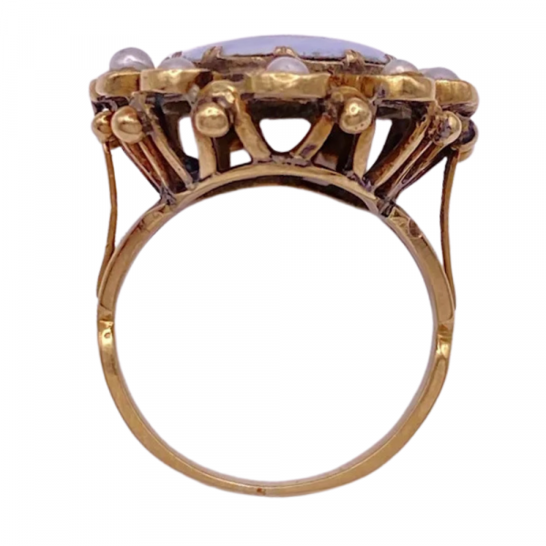 Georgian Miniature Painting Cherub Putti Pearl Halo Ring 18K (1)