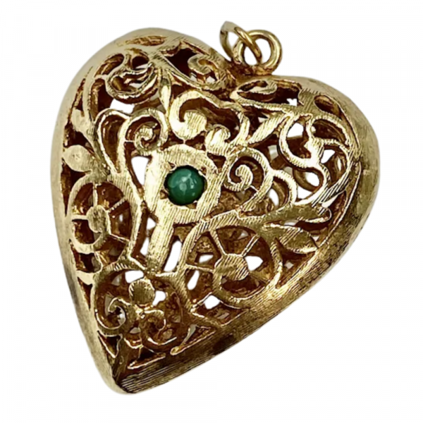 Large Filigree Heart Turquoise Pendant Charm 14K
