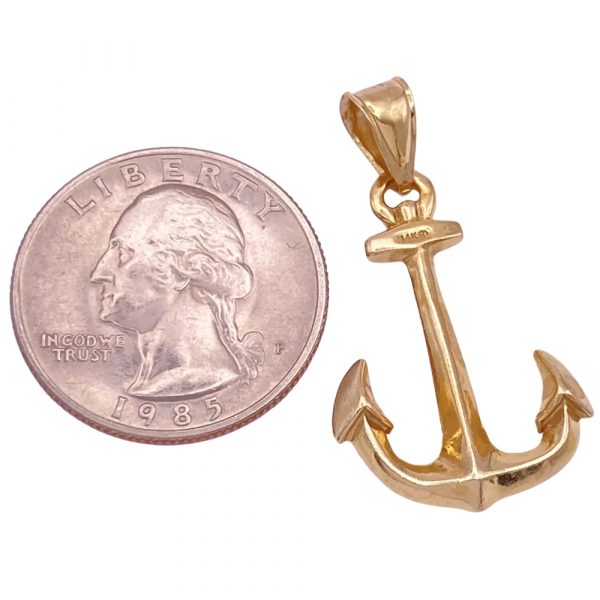 Nautical Anchor Pendant 14K Reversible Size