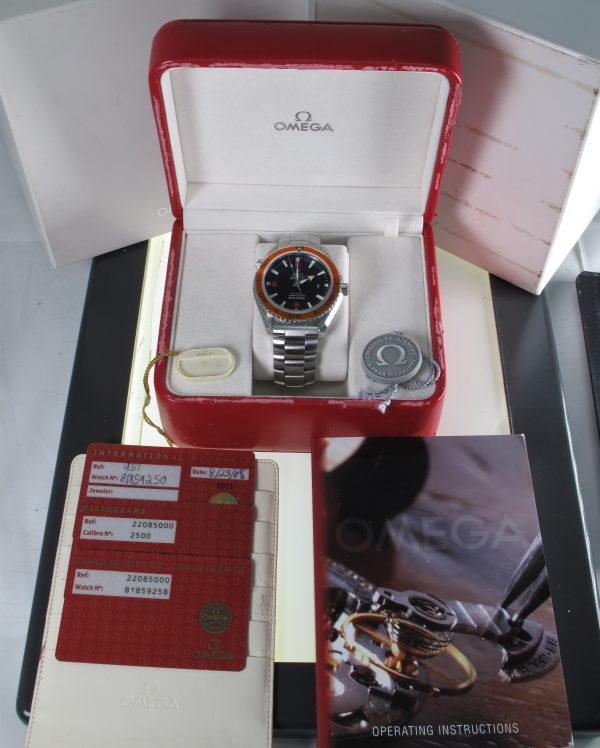 Pre-Owned Omega 45MM Seamaster Planet Ocean (2008) Stainless Steel Watch 220.85.000 b and p