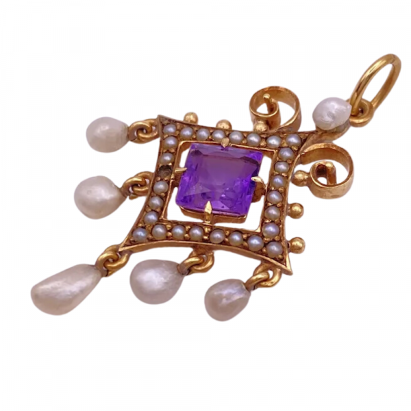 Victorian Amethyst & Pearl Lavaliere Pendant (2)