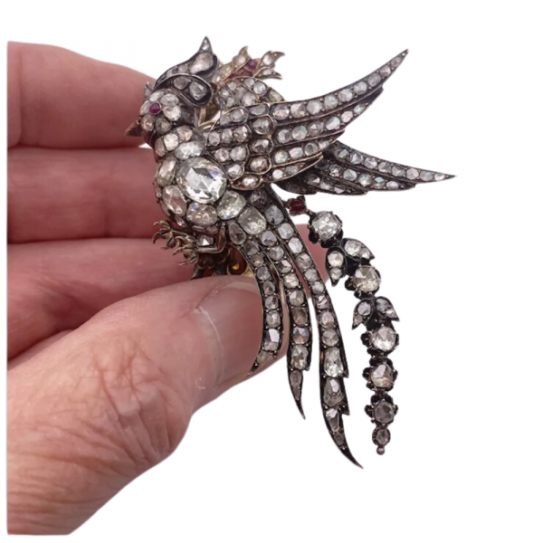 Victorian Diamond Encrusted Trembler Bird Brooch (2)