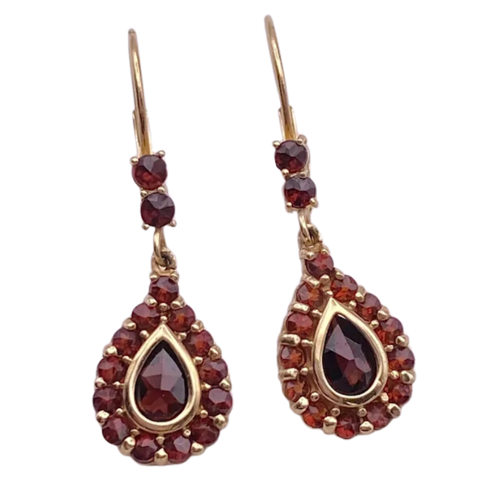 Victorian Revival 4.54ctw Garnet Rose Cut Earrings 14K